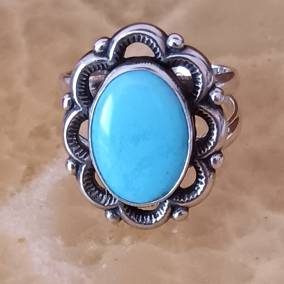 925 Silver Double Band Turquoise Ring - Picture 7 of 13